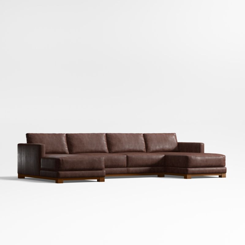 Gather Deep Wood Base Leather 3-Piece Double-Chaise Sectional Sofa - image 3 of 7