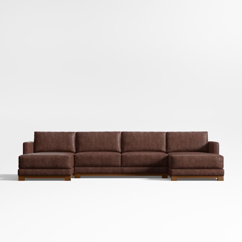 Gather Deep Wood Base Leather 3-Piece Double-Chaise Sectional Sofa - image 1 of 7