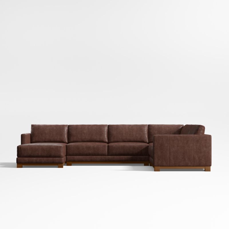 Gather Deep Wood Base Leather 4-Piece Corner Sectional Sofa with Chaise Lounge - image 3 of 7