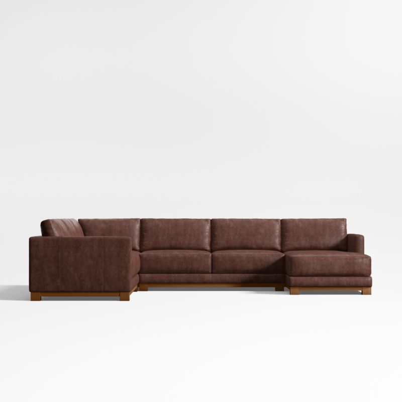 Gather Deep Wood Base Leather 4-Piece Corner Sectional Sofa with Chaise Lounge - image 3 of 7