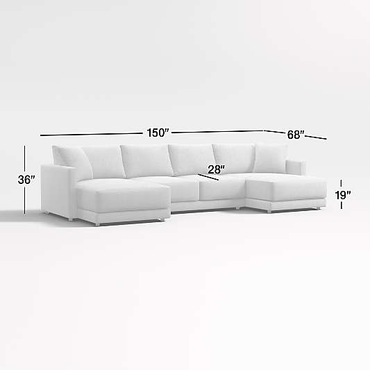 Gather Deep 3-Piece Wide Double Chaise Sectional Sofa