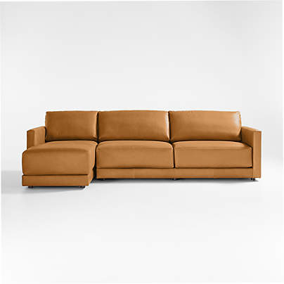 Gather Deep 2-Piece Leather Sectional Sofa with Chaise Lounge