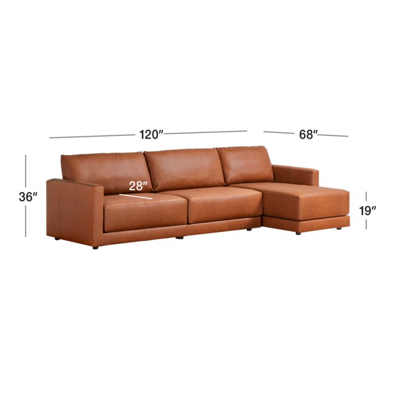 View Gather Deep Leather 2-piece Sectional Sofa: Left Arm Sofa, Right Arm Chaise - image 3 of 12