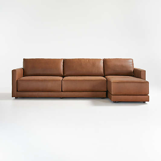 Gather Deep Leather 2-piece Sectional Sofa: Left Arm Sofa, Right Arm Chaise