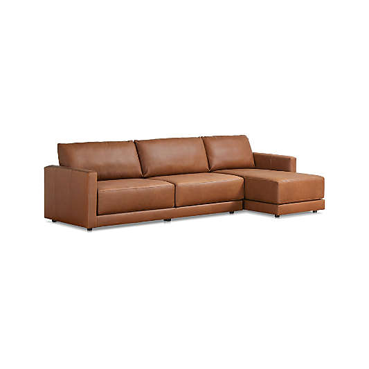 Gather Deep Leather 2-piece Sectional Sofa: Left Arm Sofa, Right Arm Chaise