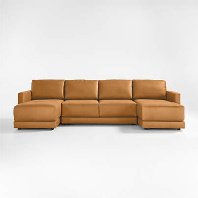 Gather 3-Piece U-Shaped Leather Sectional Sofa with Double Chaise Lounge