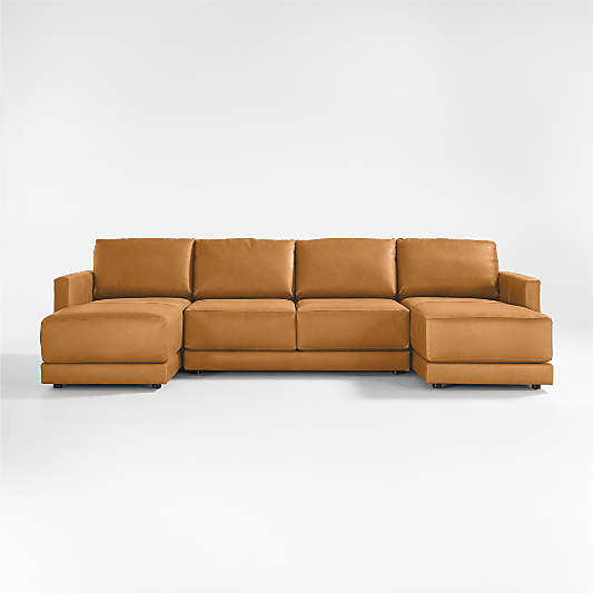 Gather 3-Piece U-Shaped Leather Sectional Sofa with Double Chaise Lounge