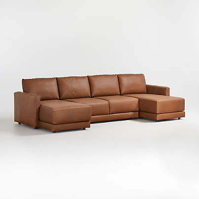 Gather 3-Piece U-Shaped Leather Sectional Sofa with Double Chaise Lounge