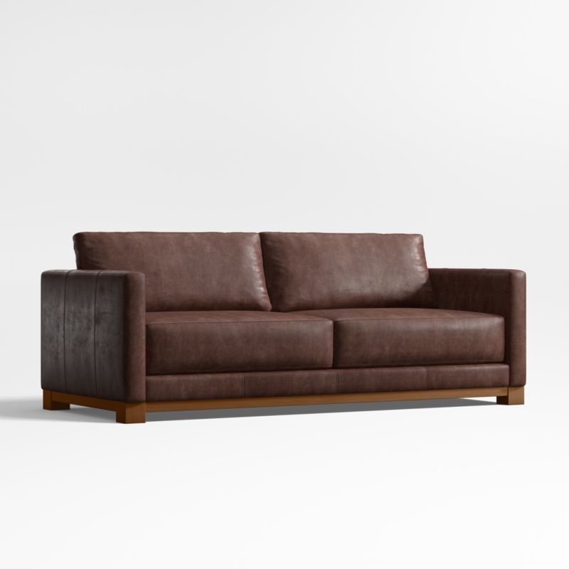 Gather Wood Base Leather Sofa 89" - image 3 of 7