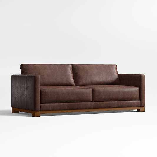 Gather Wood Base Leather Sofa 89"