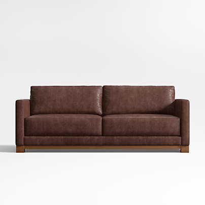 Gather Wood Base Leather Sofa 89"