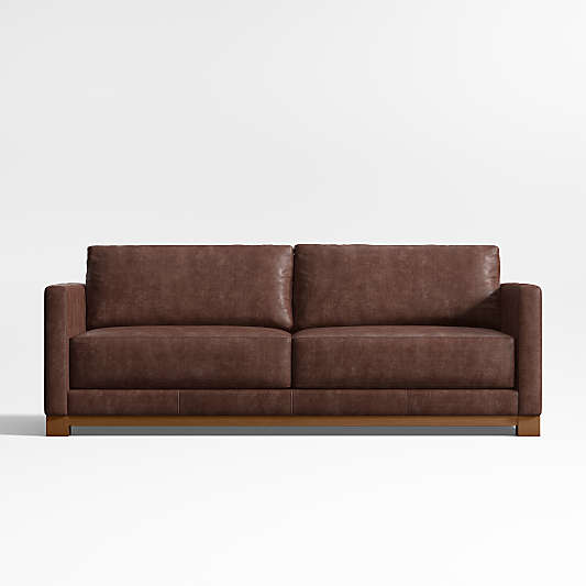 Gather Wood Base 89" Leather Sofa