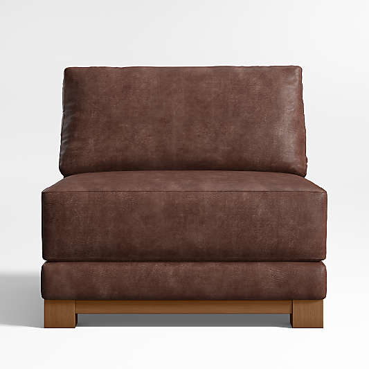 Gather Wood Base Leather Armless Chair Sectional Piece