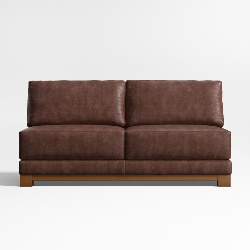 Gather Wood Base Leather Armless Sofa - image 0 of 2