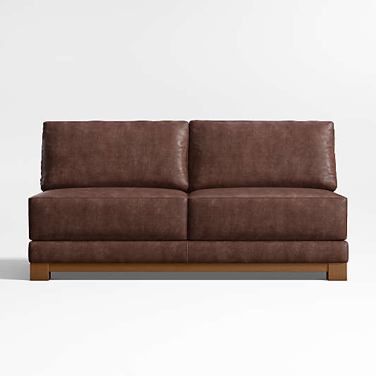Gather Wood Base Leather Armless Sofa Sectional Piece