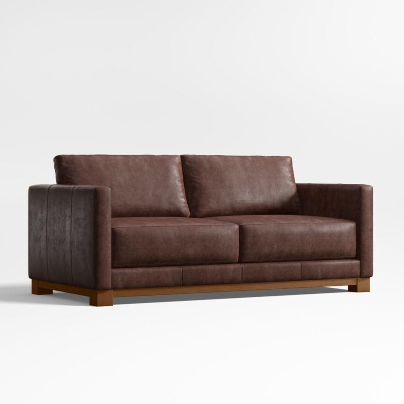 Gather Wood Base Leather Apartment Sofa 77" - image 3 of 7