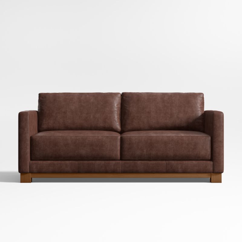 Gather Wood Base Leather Apartment Sofa 77" - image 0 of 7