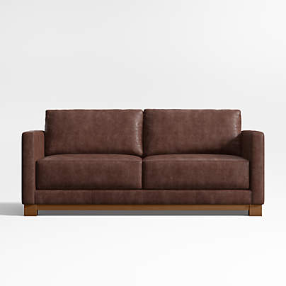 Gather Wood Base 77" Leather Apartment Sofa