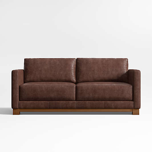 Gather Wood Base 77" Leather Apartment Sofa