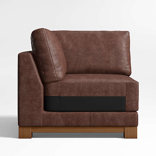 Gather Wood Base Leather Corner Chair Sectional Piece