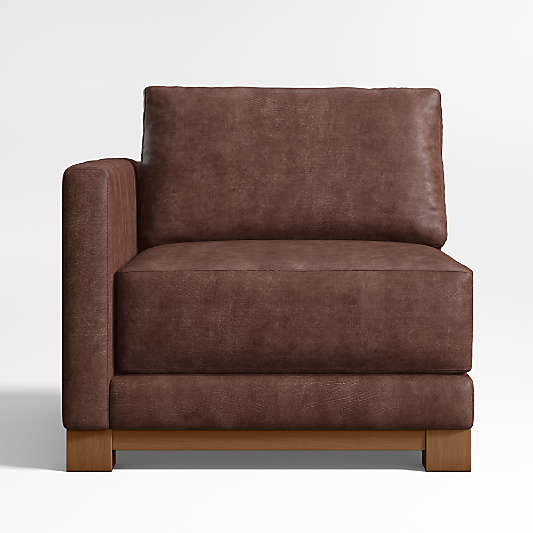 Gather Wood Base Leather Left-Arm Chair Sectional Piece
