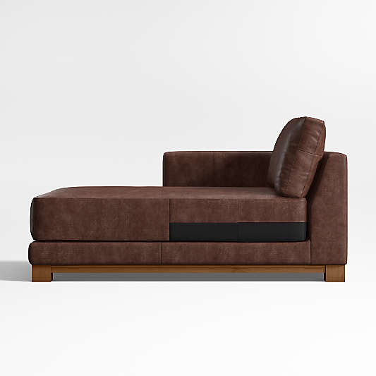Gather Wood Base Leather Left-Arm Chaise Lounge Sectional Piece