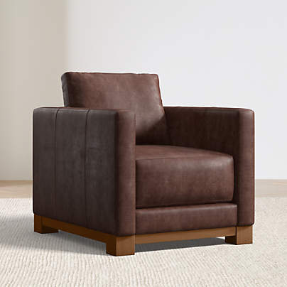 Gather Wood Base 38" Leather Chair