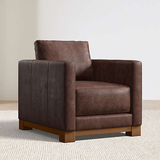 Gather Wood Base 38" Leather Chair