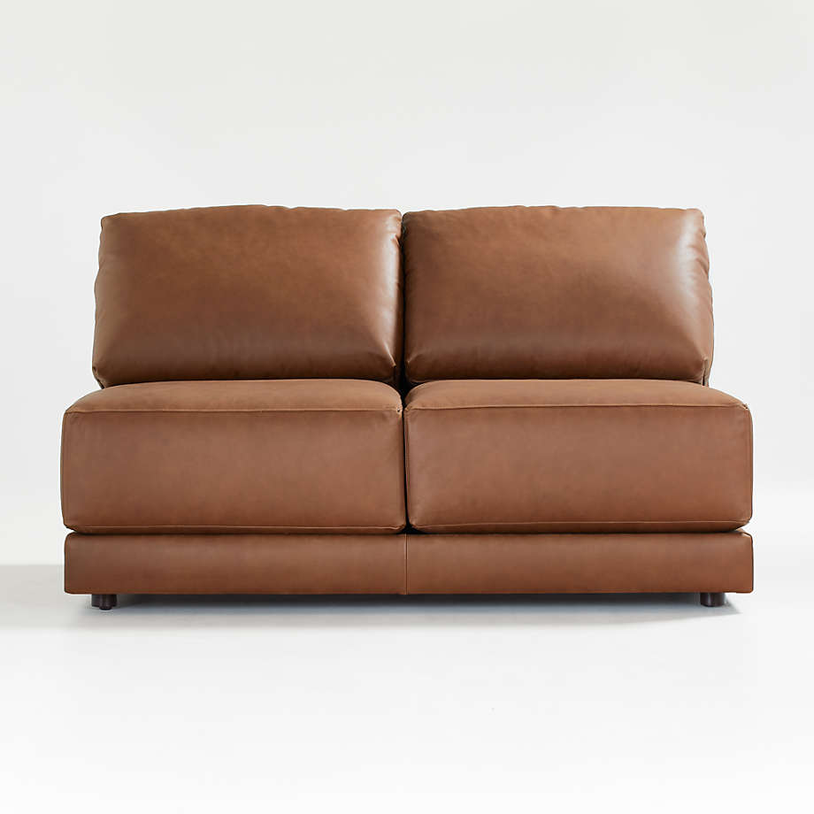 Gather Deep Leather Armless Loveseat + Reviews Crate & Barrel