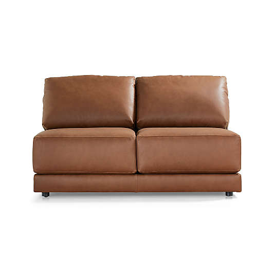 Gather Deep Leather Armless Loveseat Sectional Piece