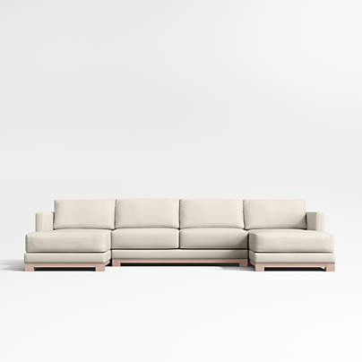 Gather Wood Base 3-Piece U-Shaped Sectional Sofa with Double Chaise Lounge