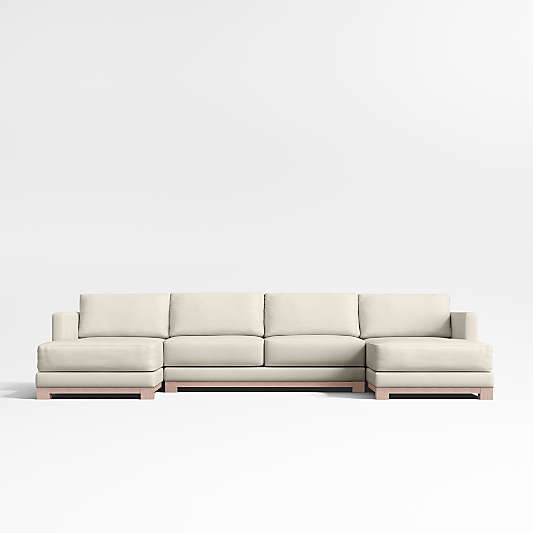 Gather Wood Base 3-Piece U-Shaped Sectional Sofa with Double Chaise Lounge