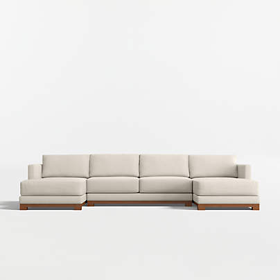 Gather Wood Base 3-Piece U-Shaped Sectional Sofa with Double Chaise Lounge