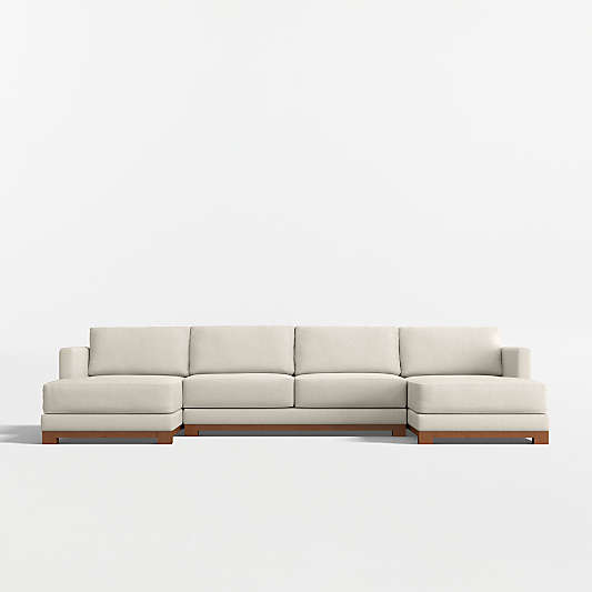 Gather Wood Base 3-Piece U-Shaped Sectional Sofa with Double Chaise Lounge