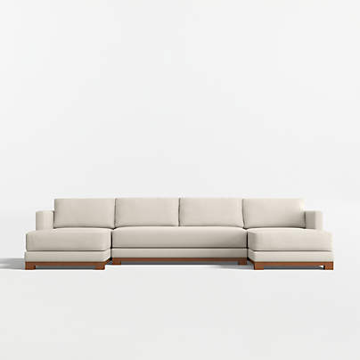 Gather Wood Base 3-Piece U-Shaped Bench Sectional Sofa with Double Chaise Lounge