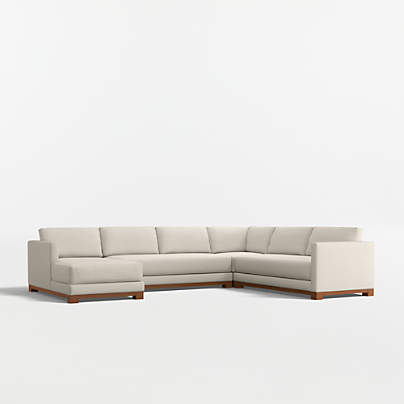 Gather Wood Base 4-Piece L-Shaped Bench Sectional Sofa with Chaise Lounge