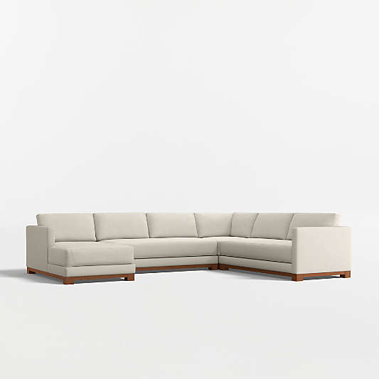 Gather Wood Base 4-Piece L-Shaped Bench Sectional Sofa with Chaise Lounge