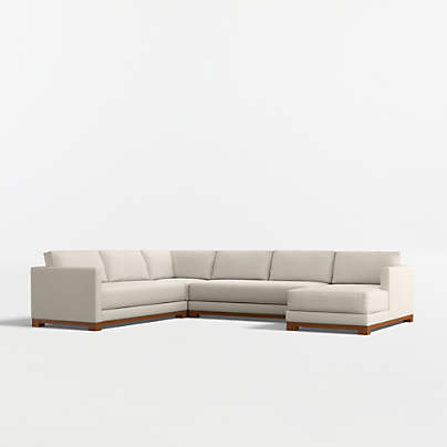 Gather Wood Base 4-Piece L-Shaped Bench Sectional Sofa with Chaise Lounge