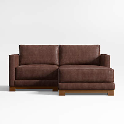 Gather Wood Base 2-Piece Small Space Leather Sectional Sofa with Chaise Lounge