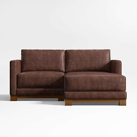 Gather Wood Base 2-Piece Small Space Leather Sectional Sofa with Chaise Lounge
