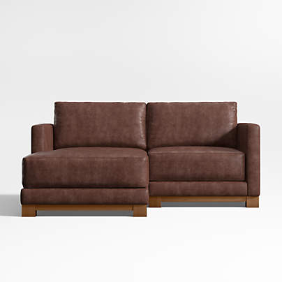 Gather Wood Base 2-Piece Small Space Leather Sectional Sofa with Chaise Lounge