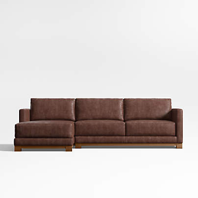 Gather Wood Base 2-Piece Leather Sectional Sofa with Chaise Lounge
