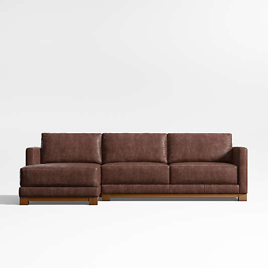 Gather Wood Base 2-Piece Leather Sectional Sofa with Chaise Lounge
