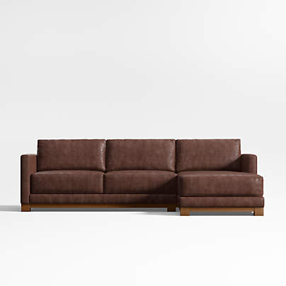 Gather Wood Base 2-Piece Leather Sectional Sofa with Chaise Lounge