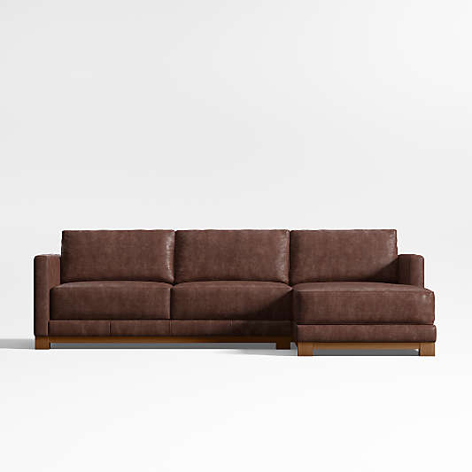Gather Wood Base 2-Piece Leather Sectional Sofa with Chaise Lounge