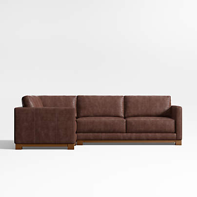 Gather Wood Base 3-Piece L-Shaped Leather Sectional Sofa