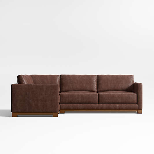 Gather Wood Base 3-Piece L-Shaped Leather Sectional Sofa