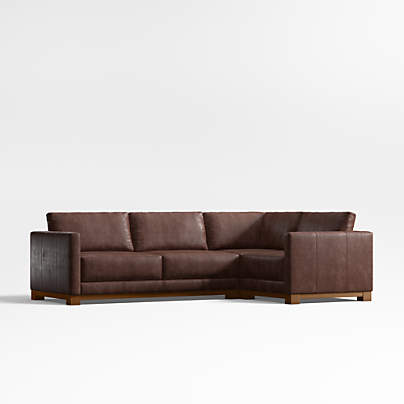 Gather Wood Base 3-Piece L-Shaped Leather Sectional Sofa
