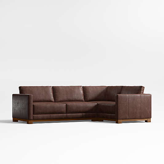 Gather Wood Base 3-Piece L-Shaped Leather Sectional Sofa