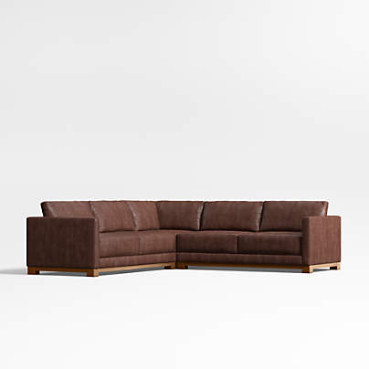 Gather Wood Base 3-Piece L-Shaped Leather Sectional Sofa